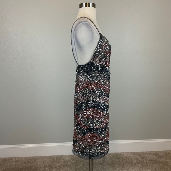 Aidan Mattox Sequined Backless Mini Sheath Cocktail Dress Blue Multi Size 10 - Picture 4 of 12